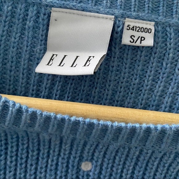 ELLE BRAND LIGHT BLUE POLKA DOT SWEATER WITH WHITE SPOTS, SMALL, 100% COTTON - Picture 4 of 5